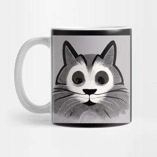 Fluffy grey kitty cat smiling at you. Mug